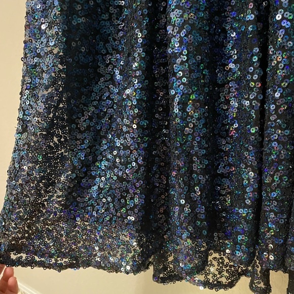 ASOS blue and black sequin mesh back backless cap sleeve dress party event sz 6 - Picture 5 of 12